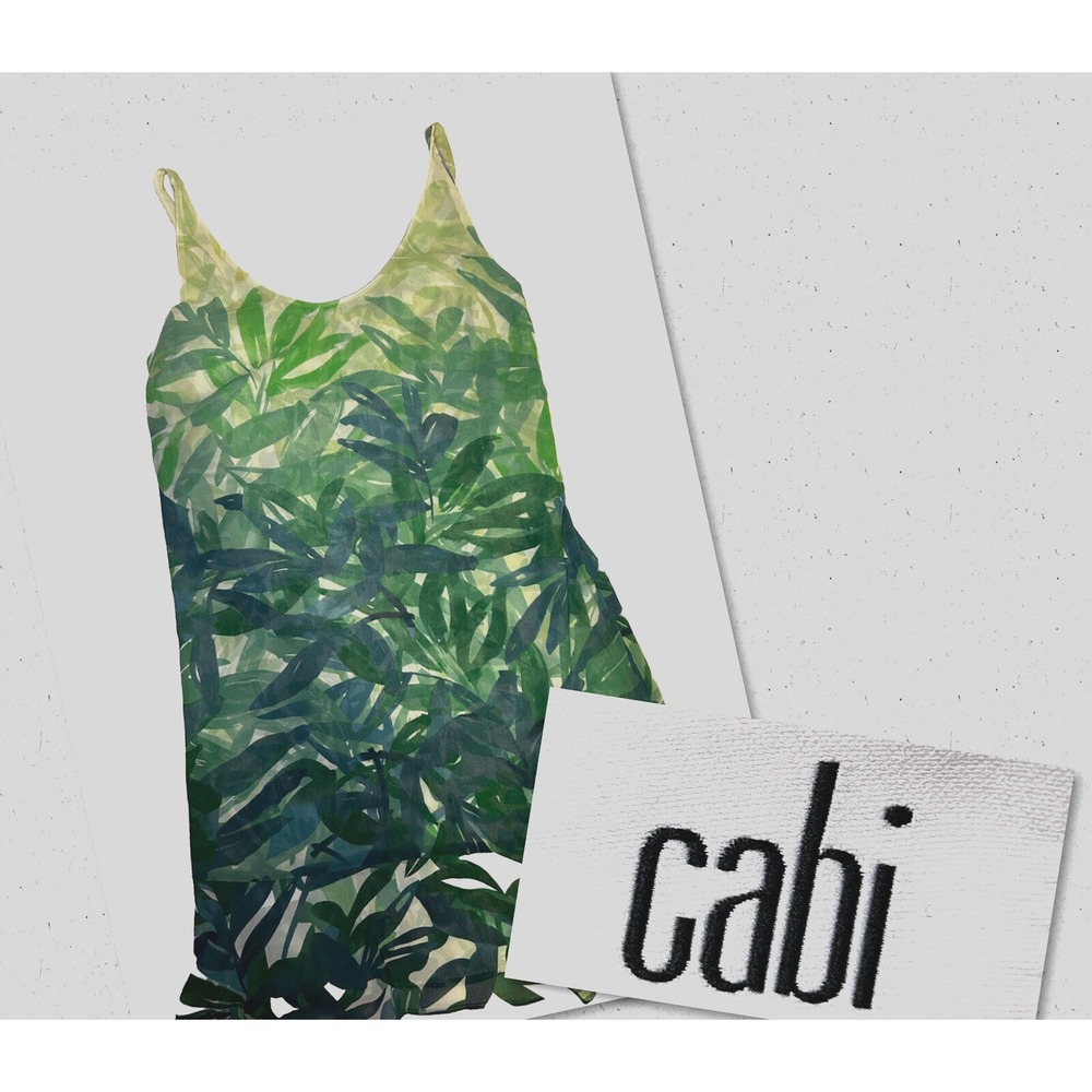 CAbi Castaway XS -Sleeveless Dress Tropical Leaf Ruffle Hemline Summer 5235